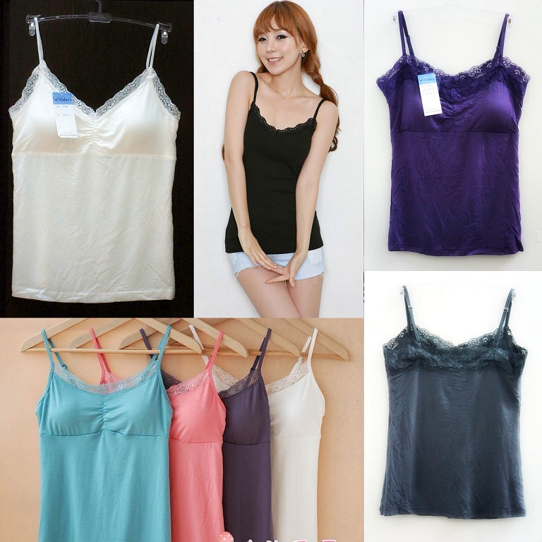 Women's single-bra vest modal lace spaghetti strap basic shirt yoga derlook