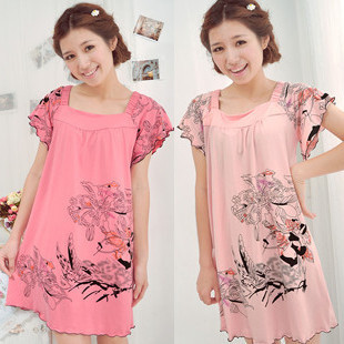 Women's sleepwear female summer cotton short-sleeve 100% lounge summer cartoon nightgown at home service set