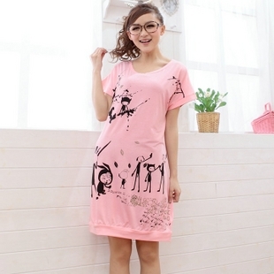 Women's sleepwear robe bathrobes summer knitted cotton nightgown short-sleeve cartoon nightgown