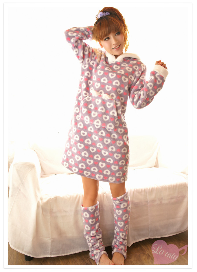 Women's Sleepwear  Sweet Peach Heart Printing Coral Fleece Household Skirt & Socks Free Shipping