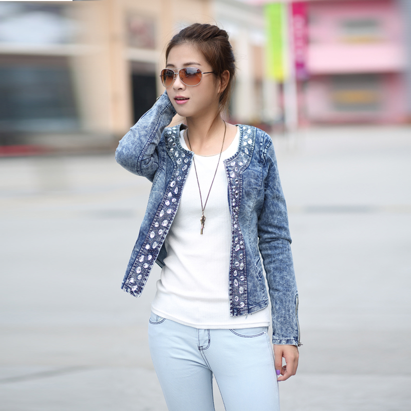 women's slim 2013 spring water wash sparkling  denim long-sleeve denim coat outerwear