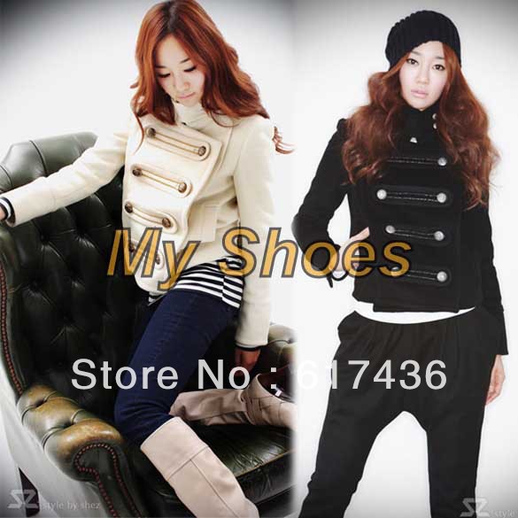 Women's Slim Double-Breasted Stand-up Collar Cardigan Short Jacket Coat Outwear M,L Free shipping 9001