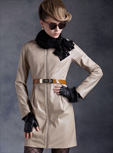 Women's slim overcoat leather one-piece dress