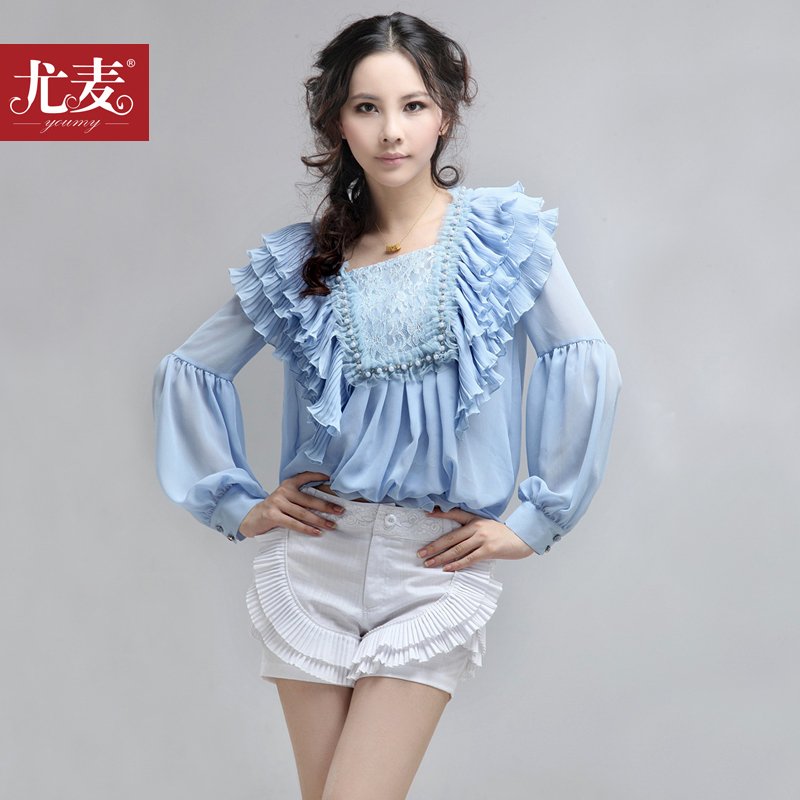 Women's slim white all-match ruffle mid waist short straight shorts p1010