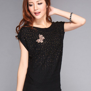 Women's slit neckline all-match cutout sleeveless mantianxing butterfly brooch sweater