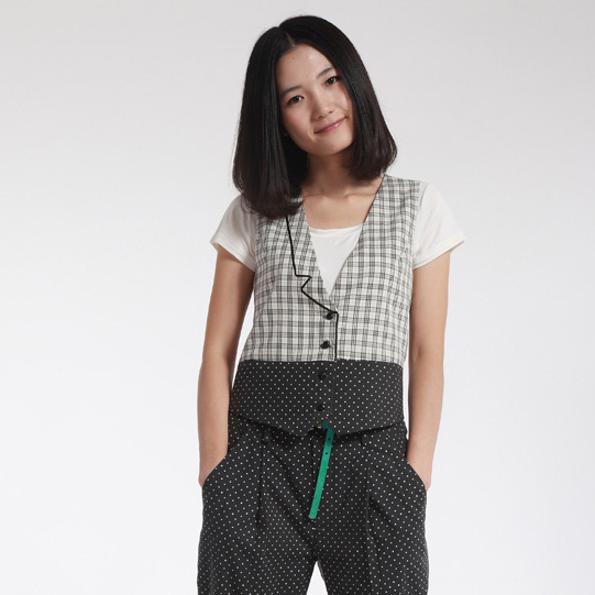 Women's small fresh patchwork polka dot color block small vest