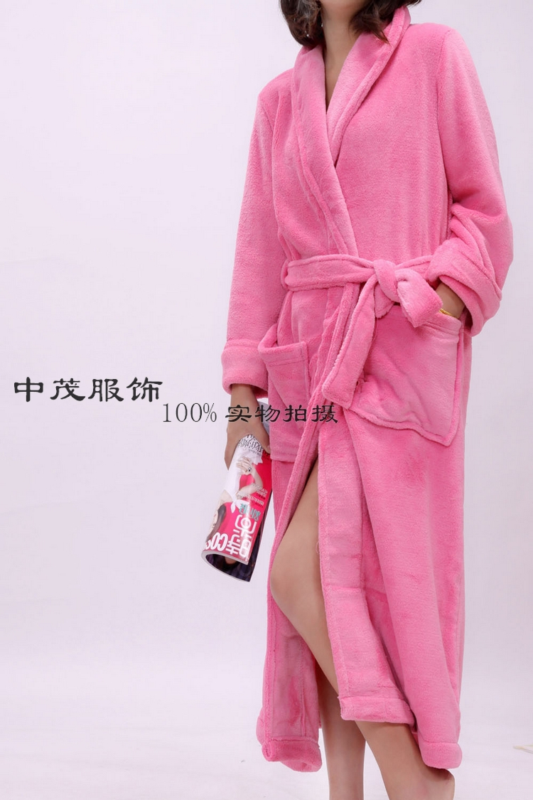 Women's soft breathable coral fleece lacing long design bathrobe sleepwear