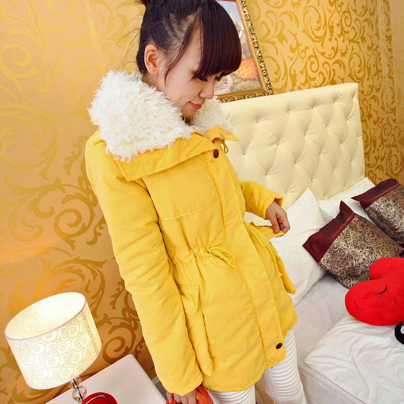 Women's spring 2013 candy yellow drawstring thick wadded jacket female cotton-padded jacket thick outerwear slim overcoat c633