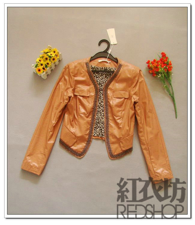 Women's spring and autumn fashion 12spw1466 PU leather coat