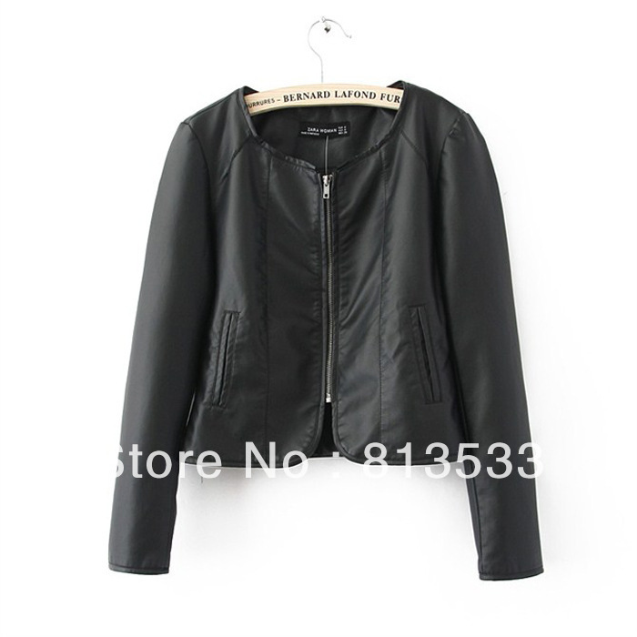 women's Spring autumn and winter slim zipper leather jacket short design PU motorcycle leather  outerwear