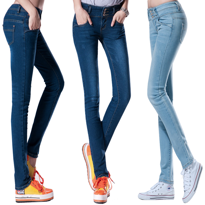 Women's spring dark color high waist jeans female trousers skinny pencil pants nzk