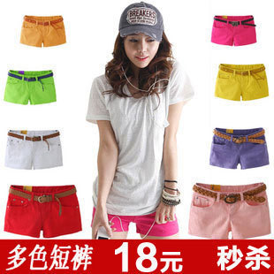 Women's spring faux denim candy color multicolour shorts pants