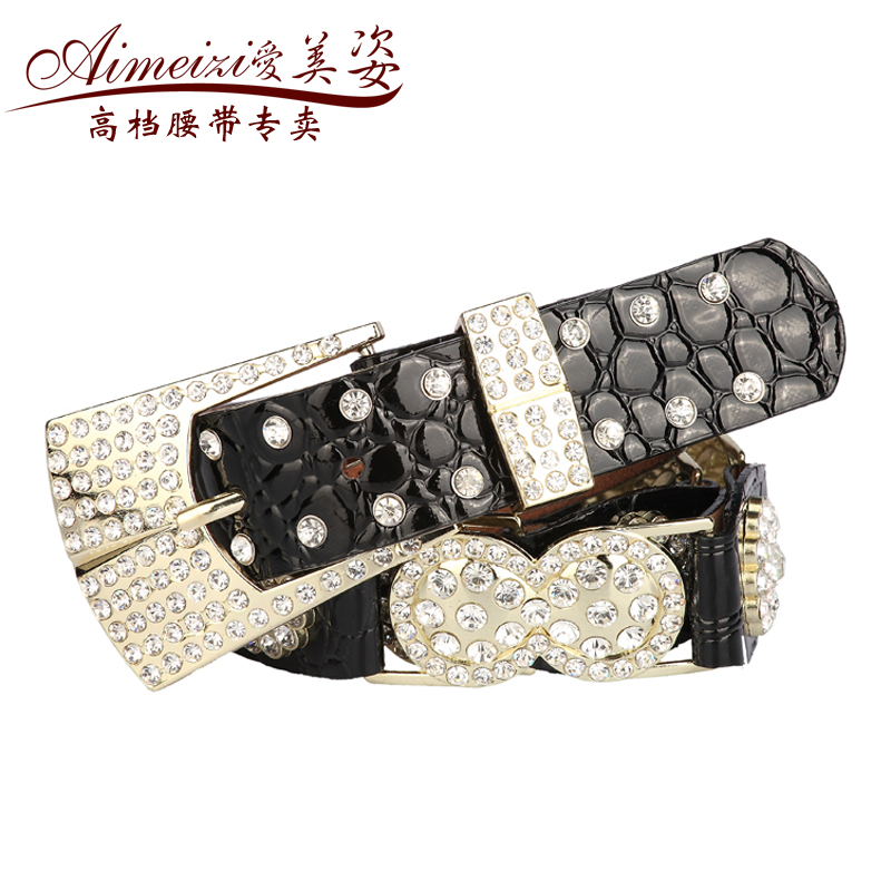 Women's strap belt female fashion all-match genuine leather rhinestone decoration jeans belt