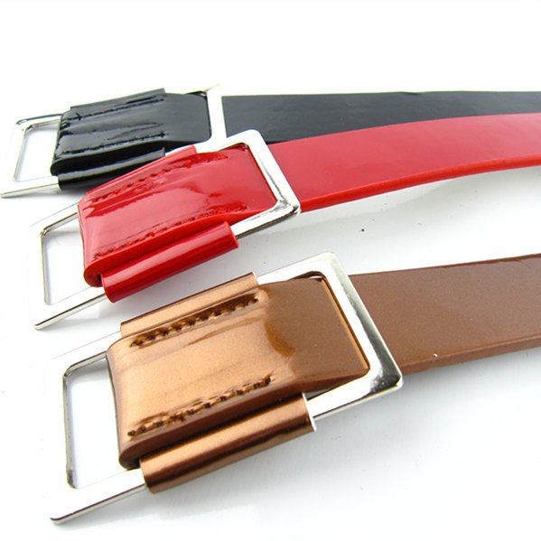 Women's strap belt japanned leather strap decoration black and red p151