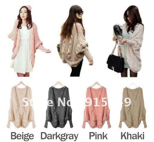 Women's Stylish Batwing Sleeve Slit Back Chunky Cardigan Wrap Cape Sweater