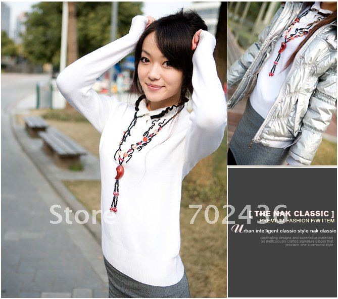 Women's Stylish Slim Fit All-match Knitting Bottoming Shirt White