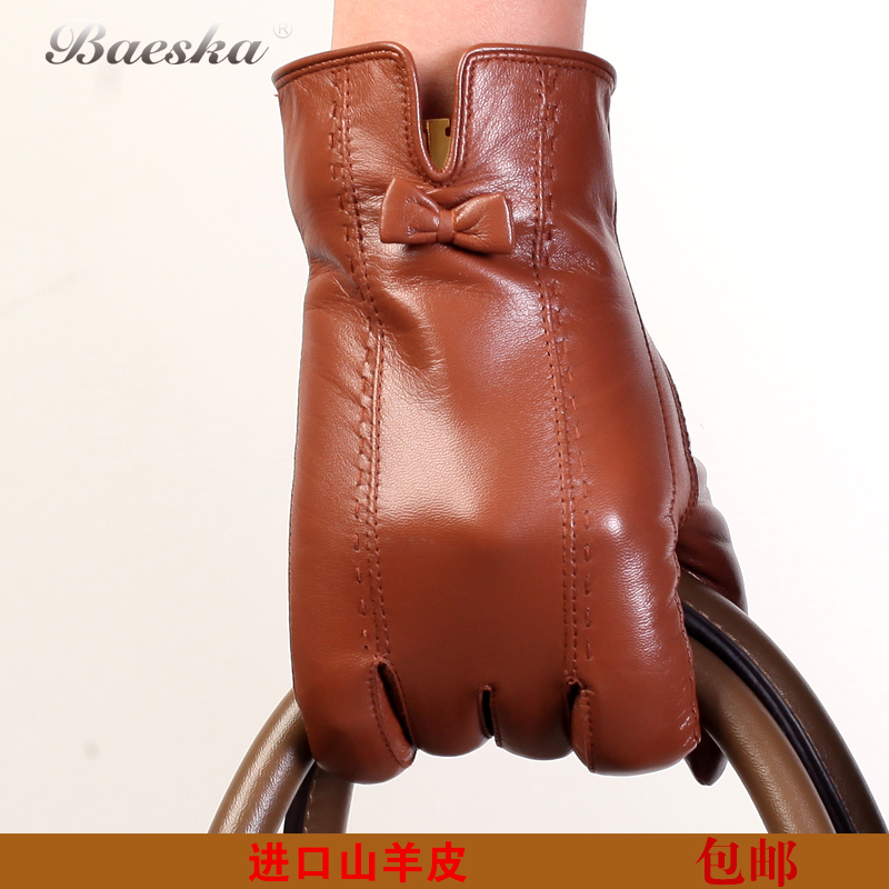 Women's suede gloves women's genuine leather gloves winter thermal  Goatskin Black Free Shipping