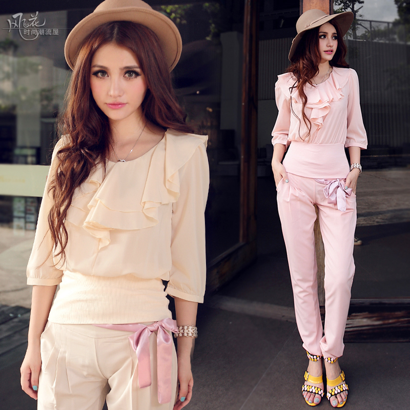 Women's summer chiffon top trousers work casual wear set