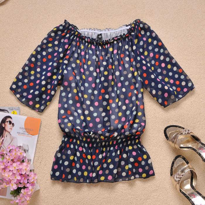 Women's summer dot small flare sleeve top 1225 (WC026)