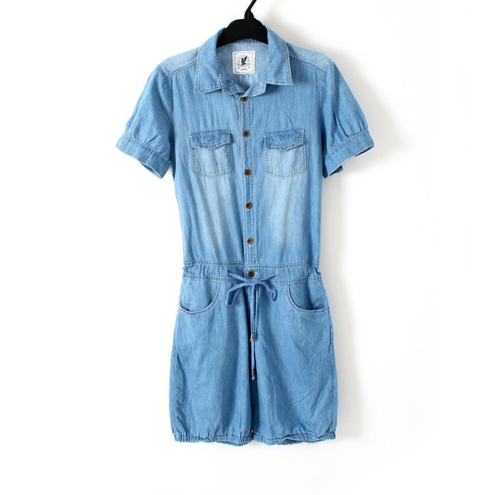 Women's summer loose denim jumpsuit one-piece jumpsuit short-sleeve shorts female