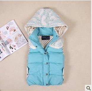 Women's sweet lace patchwork with a hood cotton vest women's vest , waistcoat cotton vest