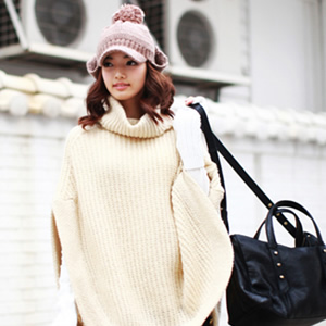 Women's sz preppy style cape outerwear sweater turtleneck warm wool knitted cape paragraph