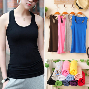 Women's tank basic vest spaghetti strap top all-match long design rib knitting small vest 100% cotton