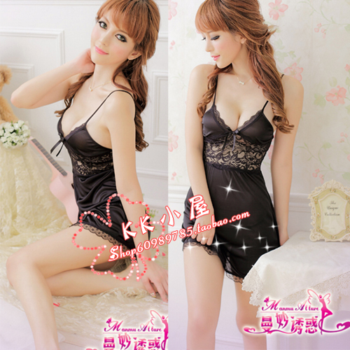 Women's temptation sexy sleepwear princess lace transparent underwear spaghetti strap nightgown 7052