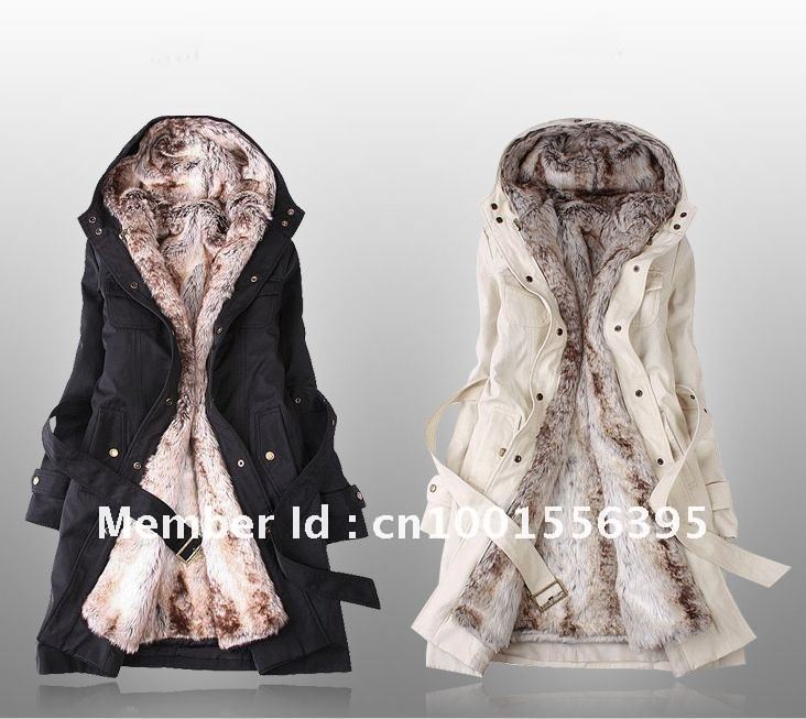 Women's Thicken Fleece Faux Fur Warm Winter Coat Hood Parka Overcoat Long Jacket