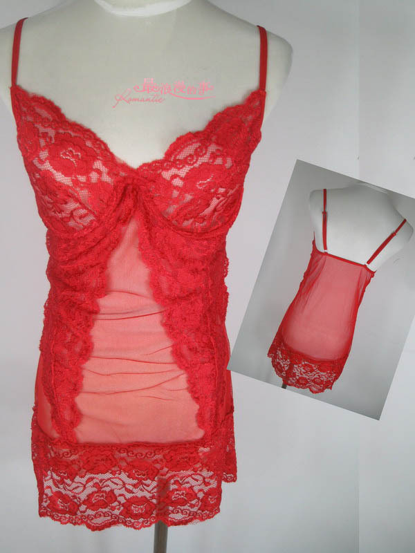 Women's transparent sexy red shoulder strap sleepwear lace decoration passion loading 2017 Club dresses sexy Cosplay