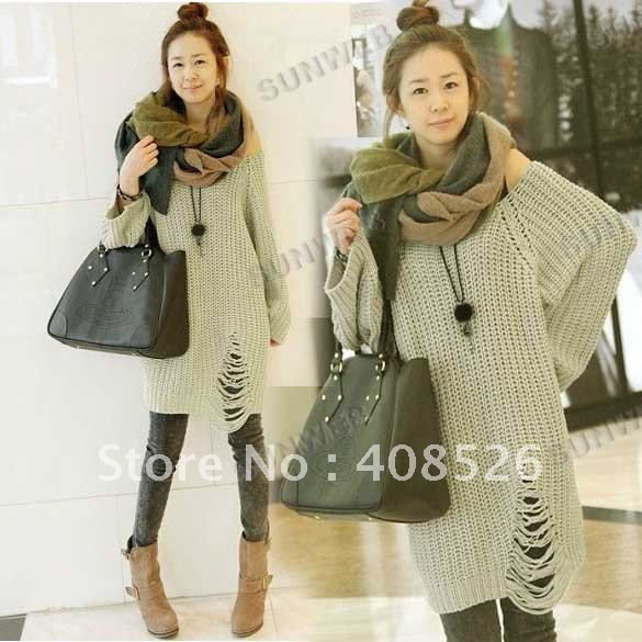 Women's Trendy Hollow loose Knitted Sweater Tops Long Sleeve Hole Casual New free shipping 3497