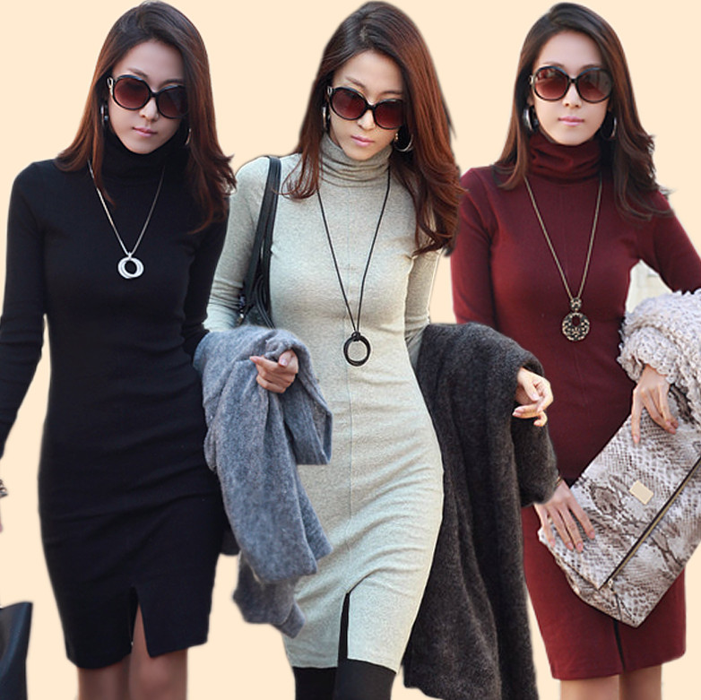 women's turtleneck long-sleeve winter one-piece dress autumn and winter basic skirt women skirt