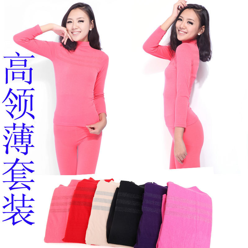 Women's turtleneck thin thermal underwear set female turtleneck long johns long johns set