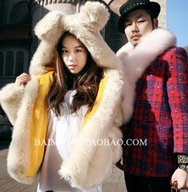 Women's ultralarge earmuff white sweet wool fur coat female winter 2012