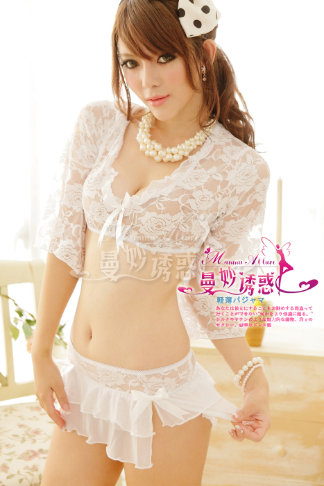 Women's underwear lace set white lingerie transparent nightgown