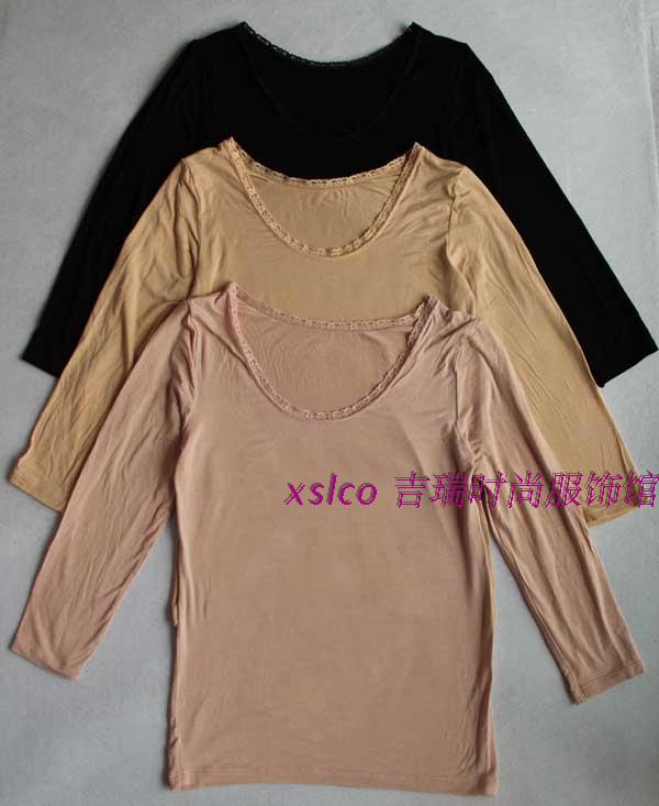 Women's underwear o-neck 8 quarter sleeve top lace decoration ultra-thin comfortable 5