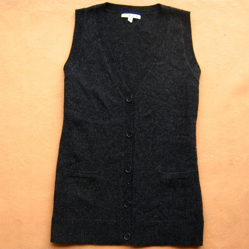 Women's V-neck medium-long slim hip black sheep sweater vest cardigan plus size available