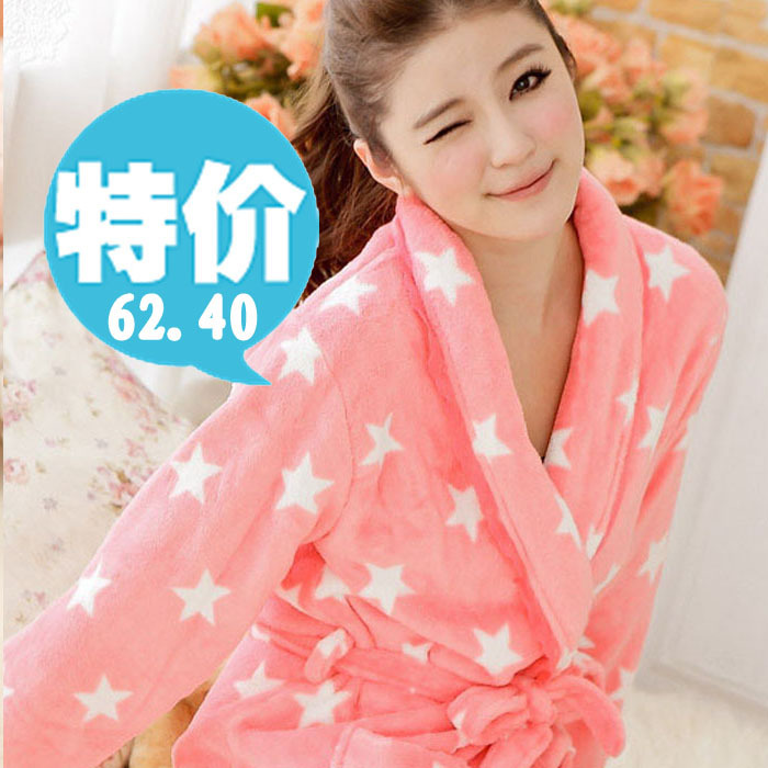 Women's winter coral fleece robe dot robe bathrobes 1111