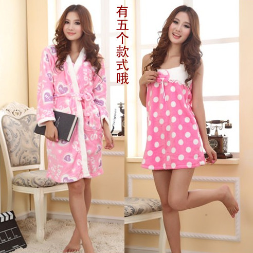 Women's winter coral fleece sleepwear twinset women's coral fleece nightgown robe bathrobes twinset