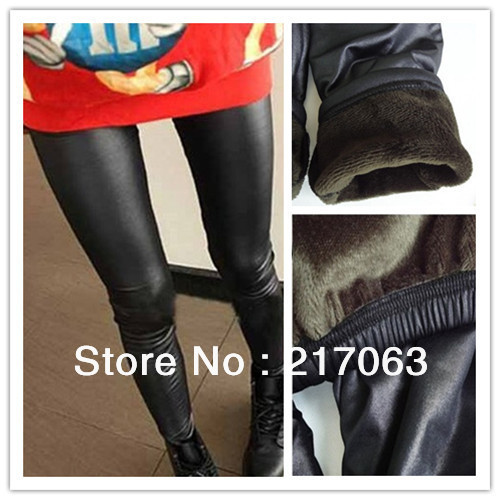 Women's winter imation leather with spandex velvet warm tight pants.3pcs=10.5USD