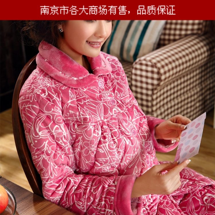 Women's winter long-sleeve thickening coral fleece winter clip cotton-padded jacket sleep set lounge 56 at home service