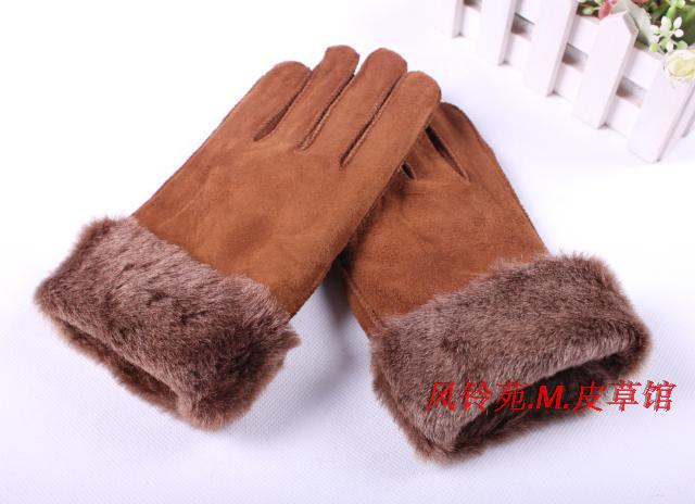 Women's winter thickening fur one piece thermal gloves leather gloves genuine leather gloves female sheepskin gloves