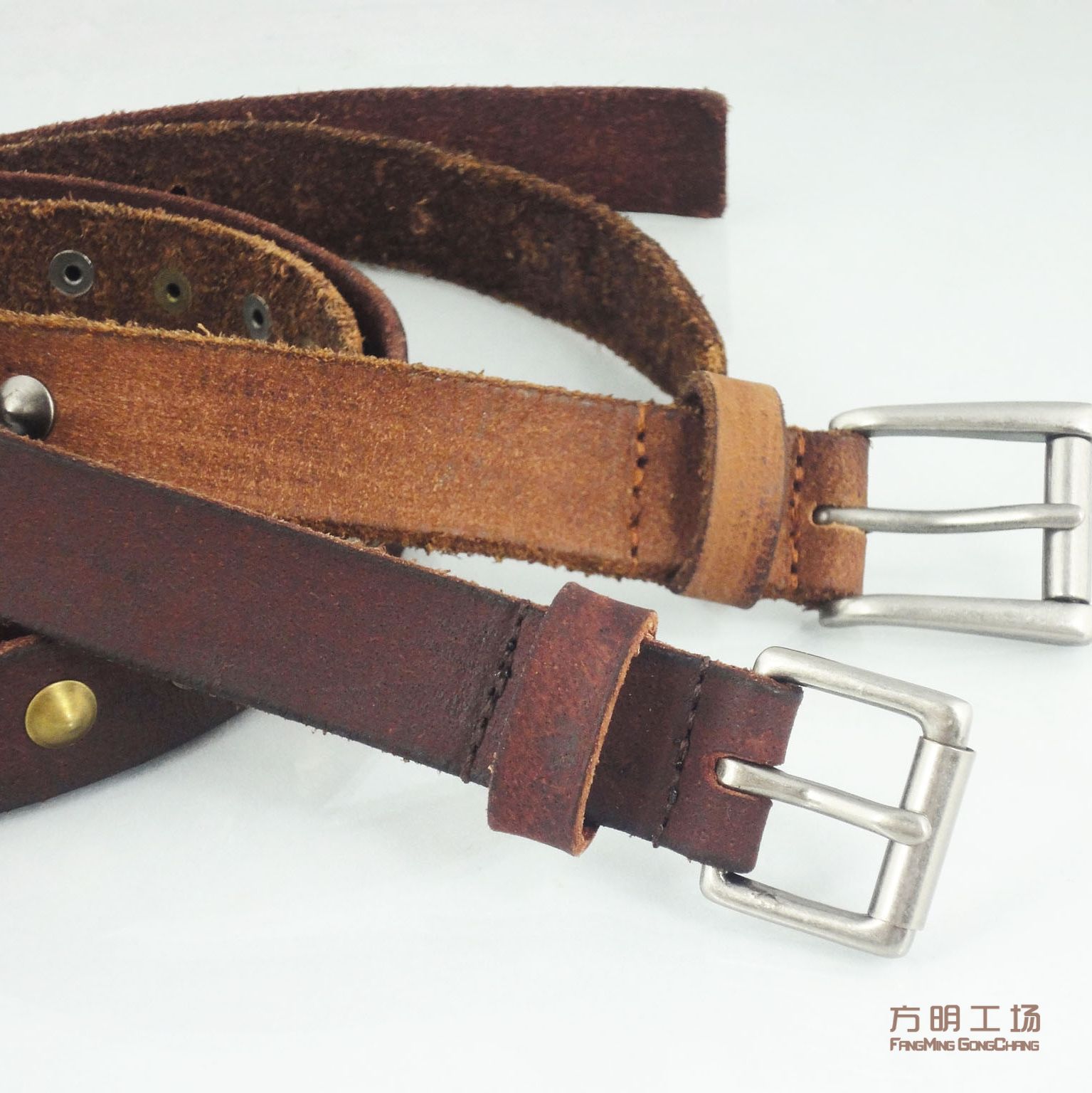 Women's women's genuine leather rivet scrub retro finishing belt vintage strap punk coffee camel