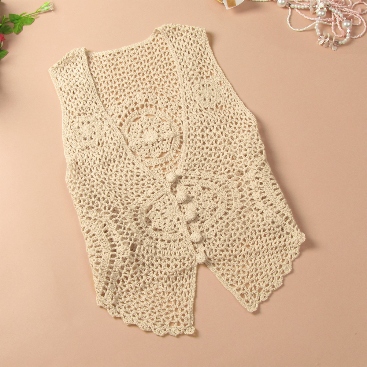 Women's Women's handmade crotch empty thread all-match small vest cardigan small vest j4063