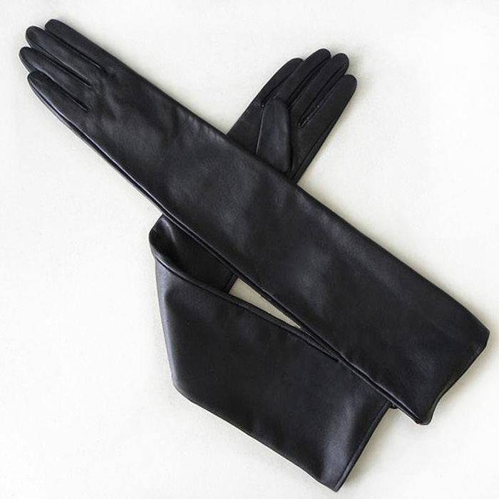 Women's women's ultra long gloves leather soft PU gloves long design lining wire