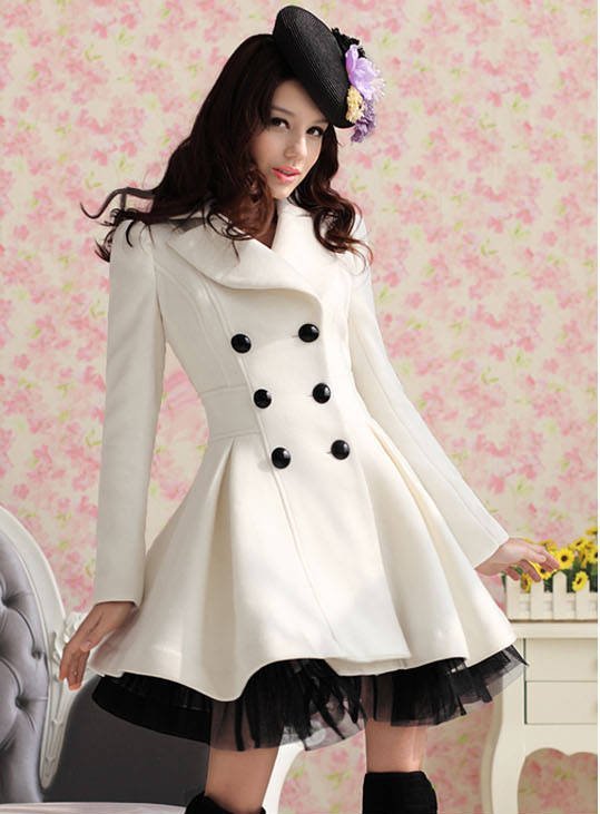 Women's Wool blend Coat,2012 Winter,lace bottom outerwear,organza skirt,double breasted trench coat, Free shipping#M178