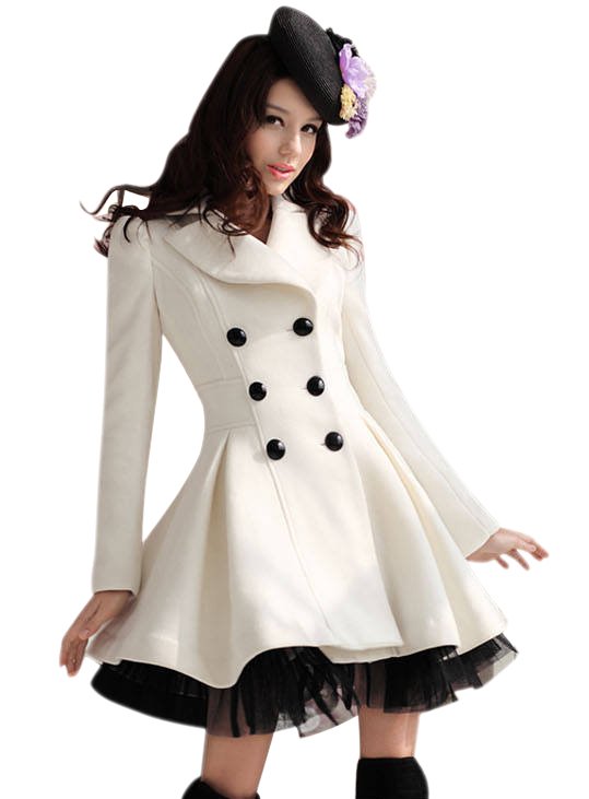 Women's Wool blend Coat,2012 Winter,lace bottom outerwear,organza skirt,double breasted trench coat, Free shipping WWN002