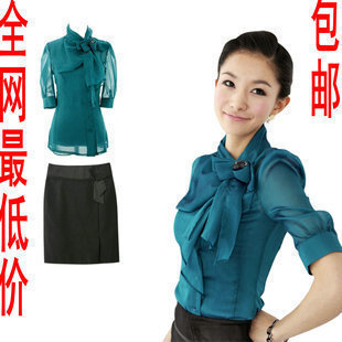 Women's work wear set summer short-sleeve chiffon shirt tailored skirt female short skirt set dress