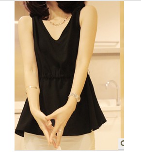 Women's xb6 fashion elegant V-neck pullover lacing sleeveless chiffon shirt solid color all-match sleeveless