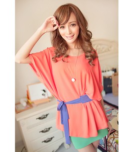 Women's xb6 fashion vivi magazine candy color patchwork youoccasionally lacing chiffon shirt summer